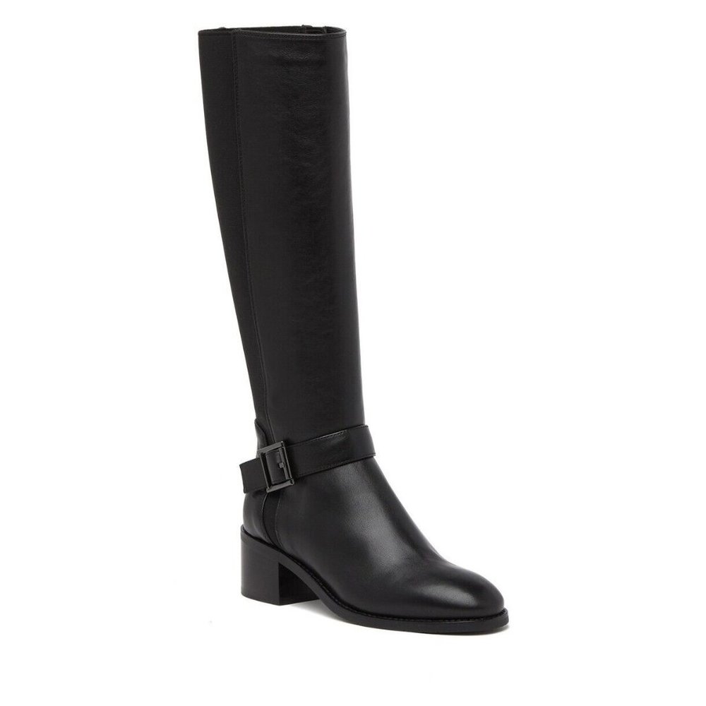 Aquatalia Jessa Leather Riding Boot Black Leather Stretch Boot Size 7.5